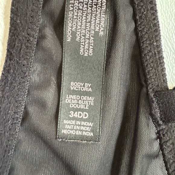 Victoria’s Secret Body By Victoria Black Lace Lined Demi Bra Size 34DD - Picture 9 of 11